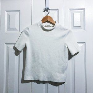 ZARA | White Short Sleeve Mockneck Crop Top